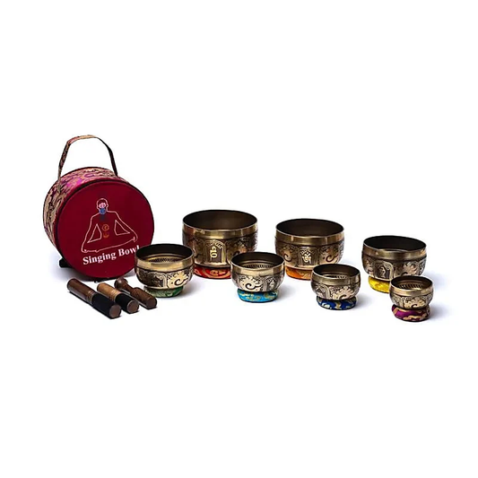 7er Set Tibetische Klangschalen mit Tasche