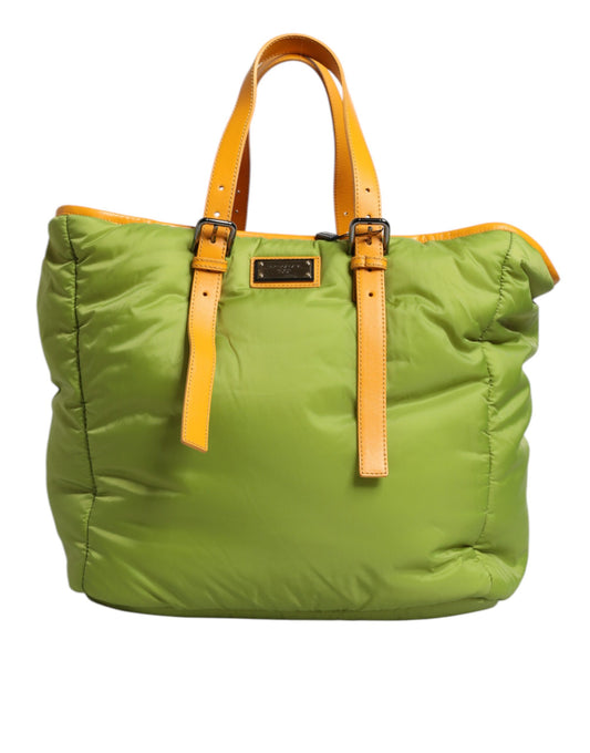 Dolce & Gabbana Grüne Nylon gepolsterte Logo Plaque Tote Umhängetasche für Damen