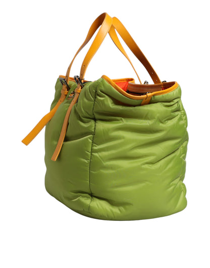 Dolce & Gabbana Grüne Nylon gepolsterte Logo Plaque Tote Umhängetasche für Damen