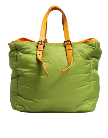 Dolce & Gabbana Grüne Nylon gepolsterte Logo Plaque Tote Umhängetasche für Damen
