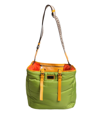 Dolce & Gabbana Grüne Nylon gepolsterte Logo Plaque Tote Umhängetasche für Damen