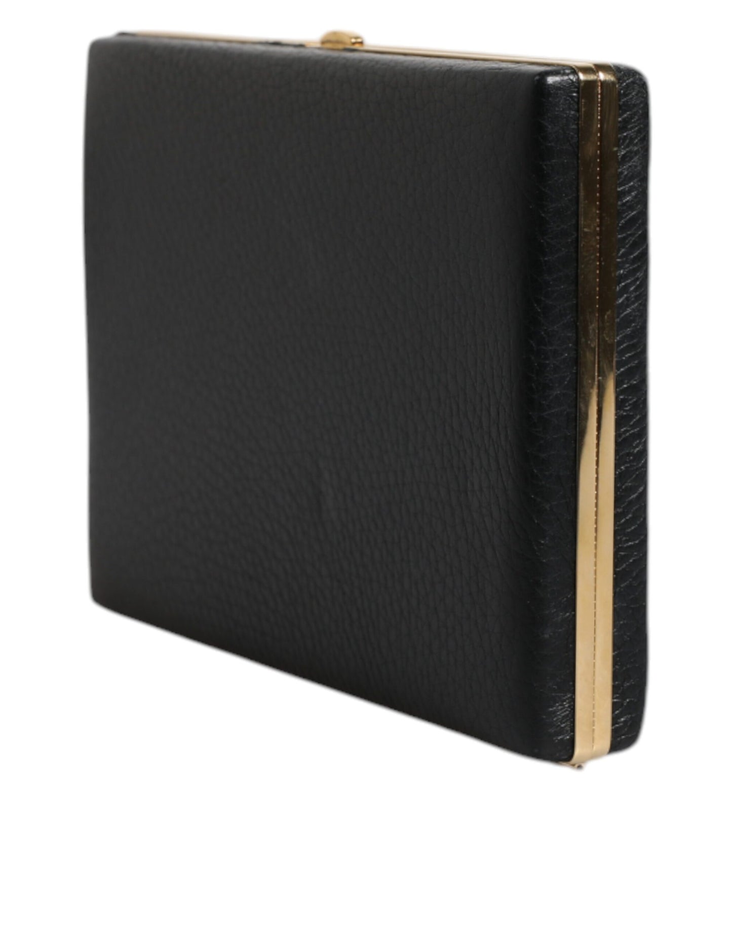 Dolce & Gabbana Schwarz Leder Gold Rahmen Clutch Handtasche – Elegante Miniatur-Geldbörse für Abendpartys