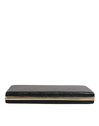 Dolce & Gabbana Schwarz Leder Gold Rahmen Clutch Handtasche – Elegante Miniatur-Geldbörse für Abendpartys