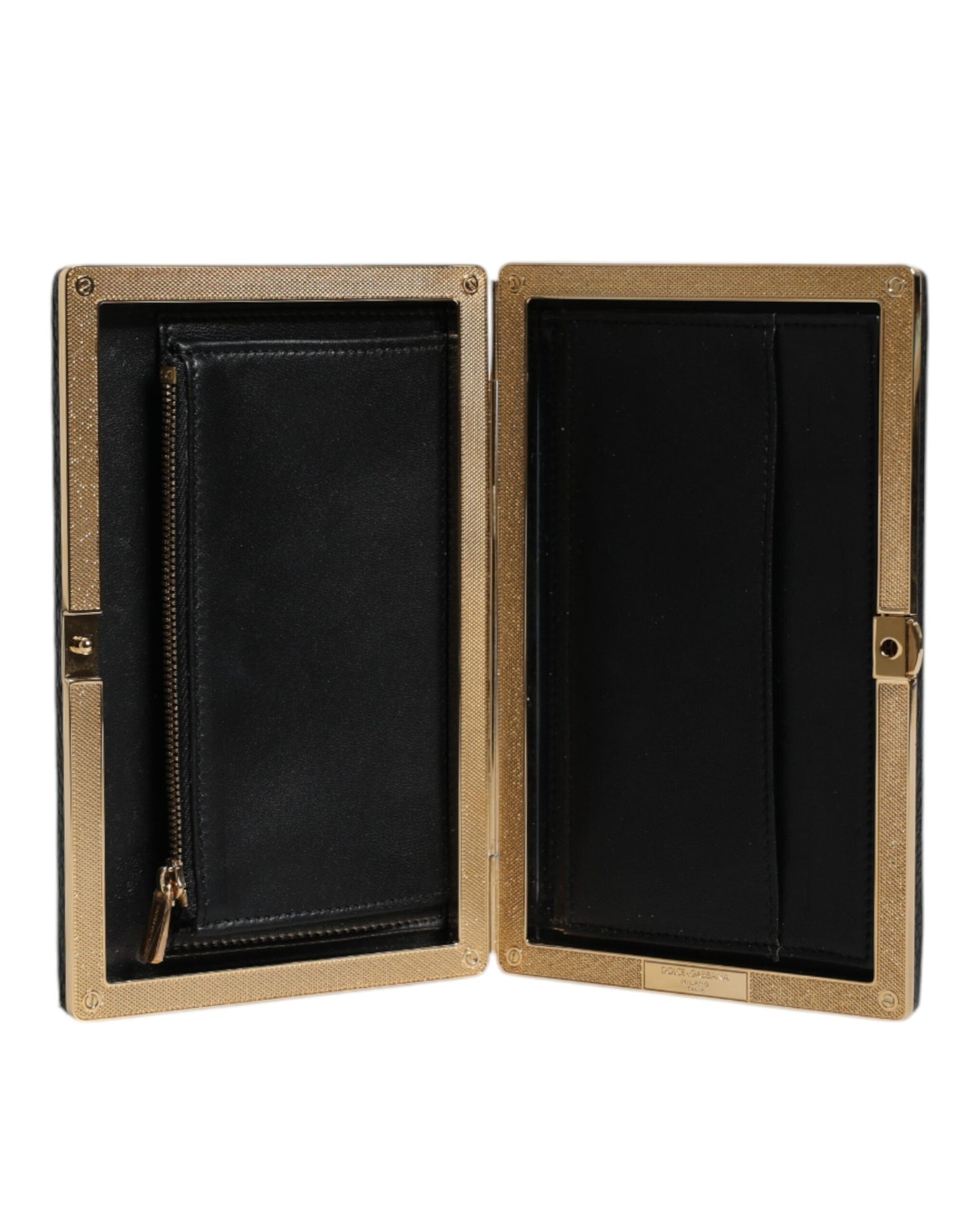 Dolce & Gabbana Schwarz Leder Gold Rahmen Clutch Handtasche – Elegante Miniatur-Geldbörse für Abendpartys