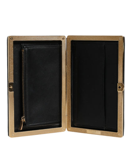 Dolce & Gabbana Schwarz Leder Gold Rahmen Clutch Handtasche – Elegante Miniatur-Geldbörse für Abendpartys
