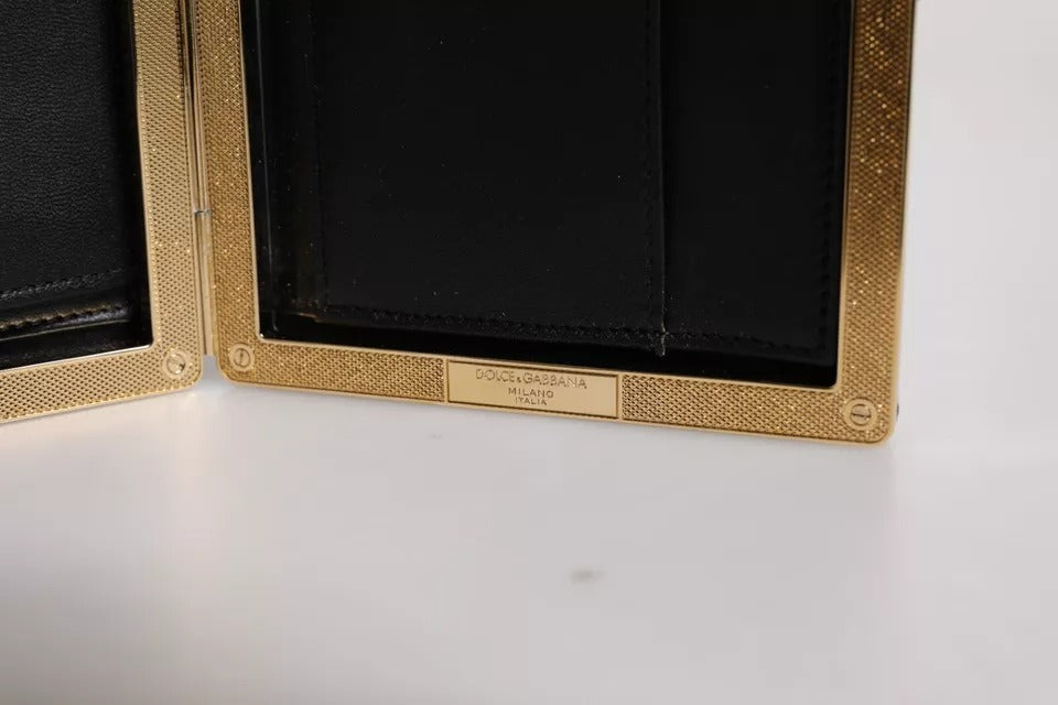 Dolce & Gabbana Schwarz Leder Gold Rahmen Clutch Handtasche – Elegante Miniatur-Geldbörse für Abendpartys