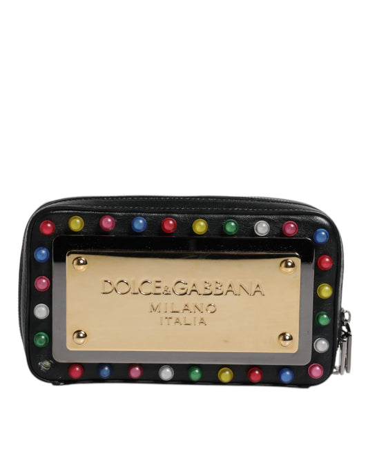 Dolce & Gabbana Schwarze Leder LED Logo Handgelenkriemen Clutch Tasche - Eleganz für jede Gelegenheit