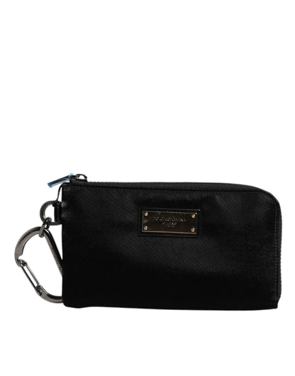 Dolce & Gabbana Schwarzer Nylon Logo Plaque Schlüsselanhänger Tasche Clutch - Eleganz pur