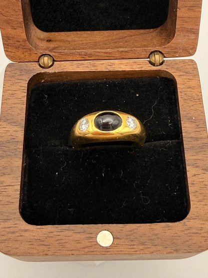 Vintage Gypsy Ring 750 Gold – Sapphire Cabochon &amp; Diamonds