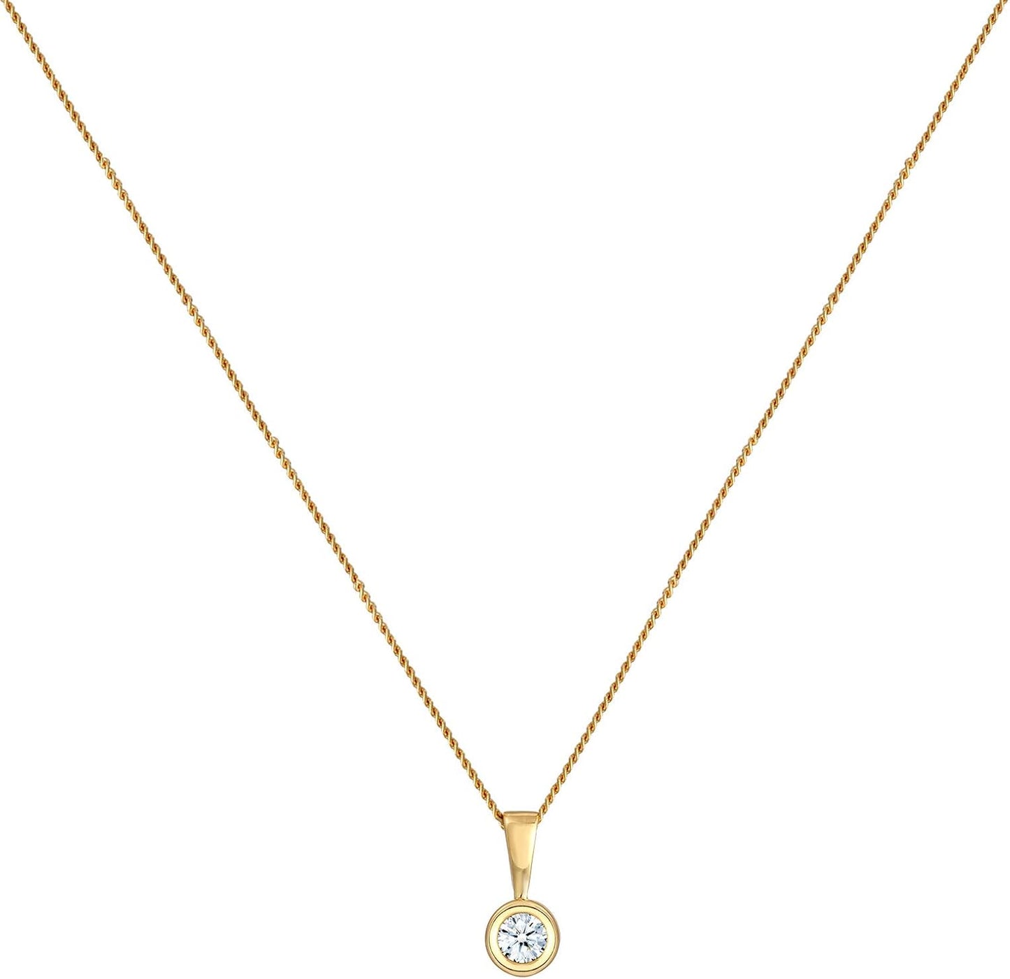 Elli Diamonds Women's Solitaire Necklace Round Circle with Diamond (0.11 ct.) in 585 Yellow Gold