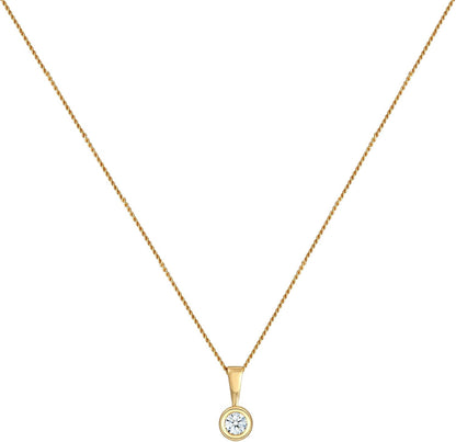 Elli Diamonds Women's Solitaire Necklace Round Circle with Diamond (0.11 ct.) in 585 Yellow Gold