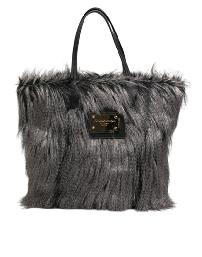 Dolce & Gabbana Schwarze Oversize-Kunstfell-Einkaufstasche für Frauen - Luxus Tote