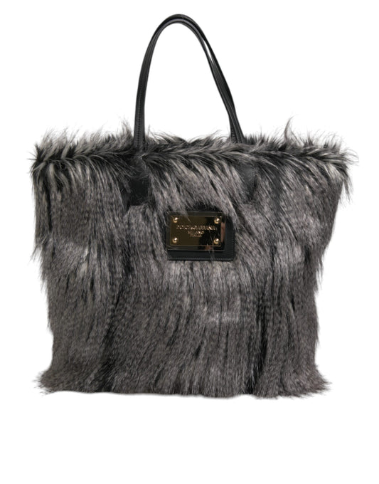 Dolce & Gabbana Schwarze Oversize-Kunstfell-Einkaufstasche für Frauen - Luxus Tote