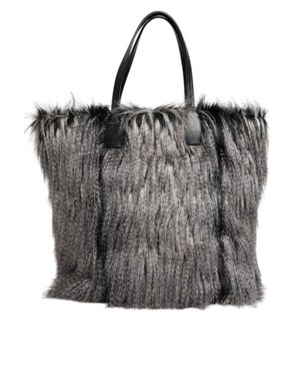 Dolce & Gabbana Schwarze Oversize-Kunstfell-Einkaufstasche für Frauen - Luxus Tote