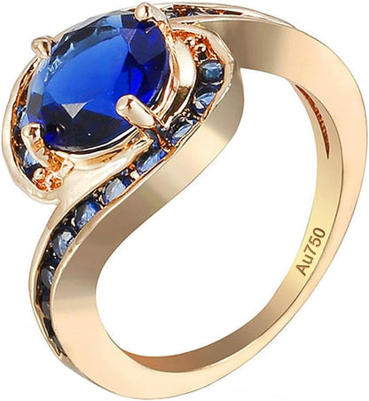 Wedding Rings Gold 18 Carat Au750, Blue Laboratory Created Sapphire Twisted Engagement Ring, Partner Rings Yellow Gold 750 with Sapphire Real Gold Jewellery, Size 47-69