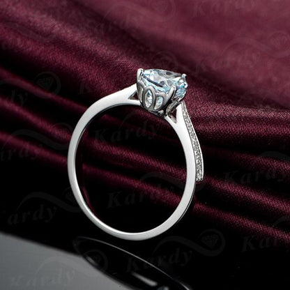 Einzigartig Damen Schmuck Solide 14K (585) Weißgold natürlich Aquamarin Diamant Verlobungsringe Versprechen Hochzeit Ring