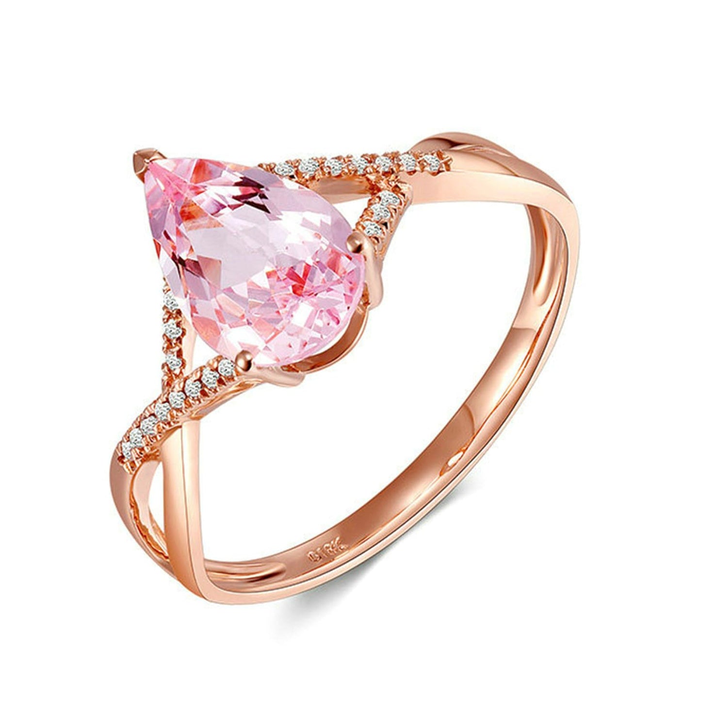 Beydodo Rings Rose Gold 750 Women's Wedding Rings Women Infinity with Teardrop Morganite 1.15 ct Wedding Rings Engagement Ring Diamond Size 47-65