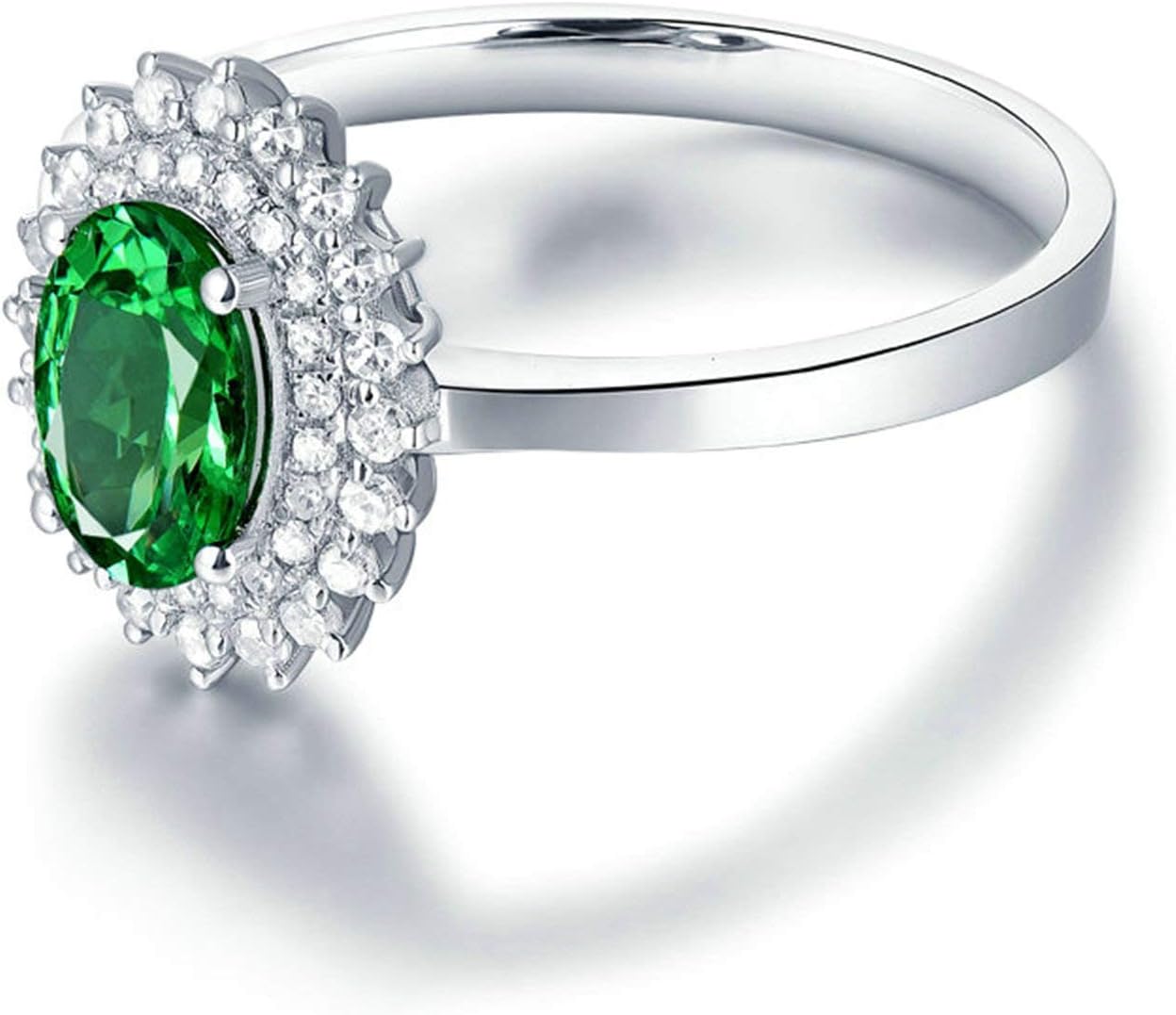 Women's Wedding Rings 750 Real Flower Ring with Oval Tsavorite 0.76 ct, Engagement Rings Wedding Ring White Gold Diamond