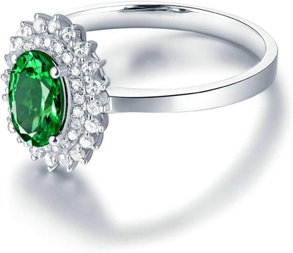 Women's Wedding Rings 750 Real Flower Ring with Oval Tsavorite 0.76 ct, Engagement Rings Wedding Ring White Gold Diamond