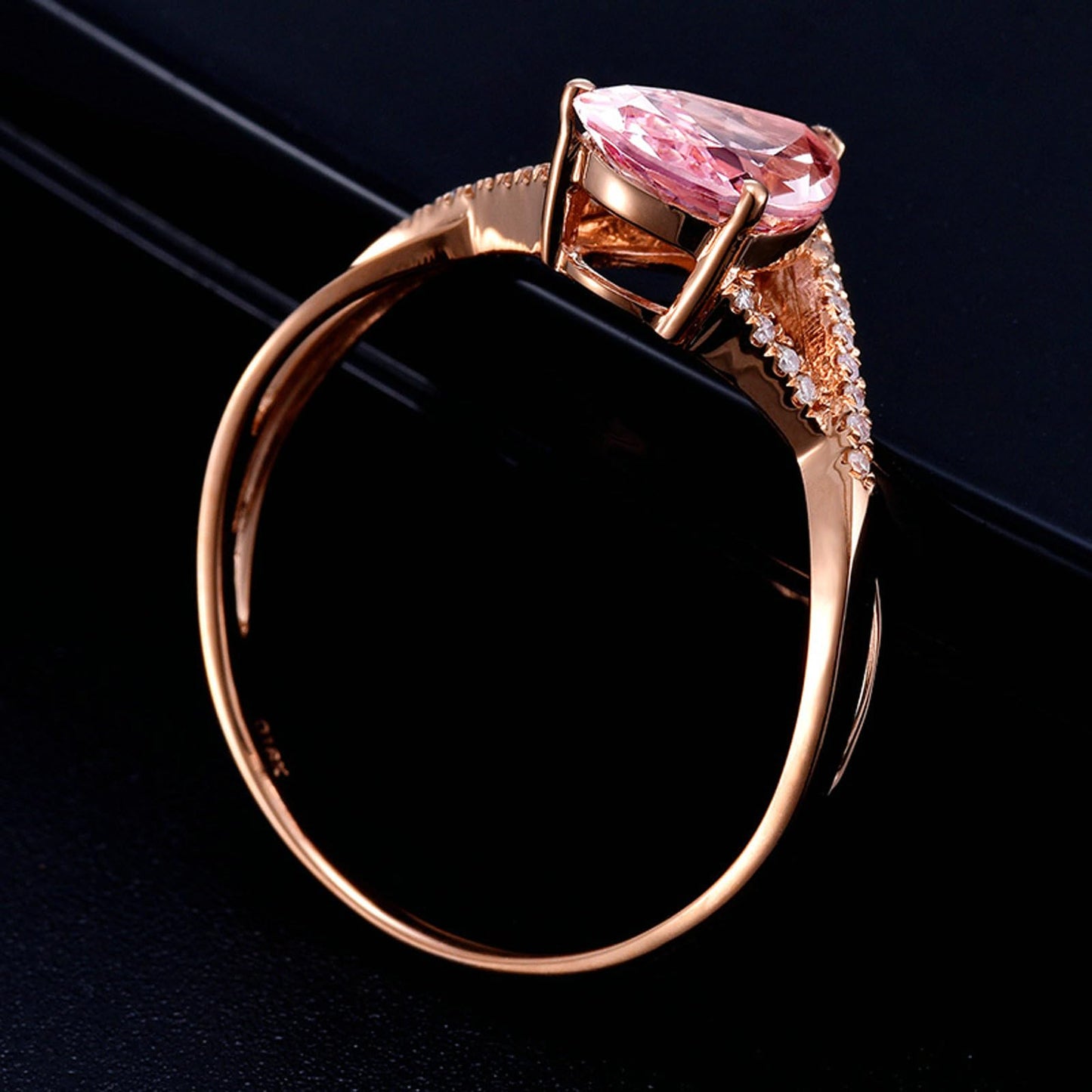 Beydodo Rings Rose Gold 750 Women's Wedding Rings Women Infinity with Teardrop Morganite 1.15 ct Wedding Rings Engagement Ring Diamond Size 47-65