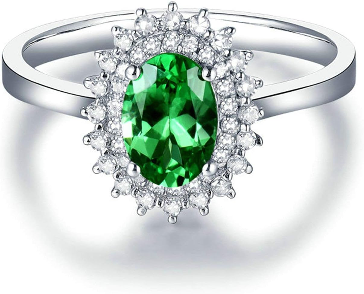 Women's Wedding Rings 750 Real Flower Ring with Oval Tsavorite 0.76 ct, Engagement Rings Wedding Ring White Gold Diamond