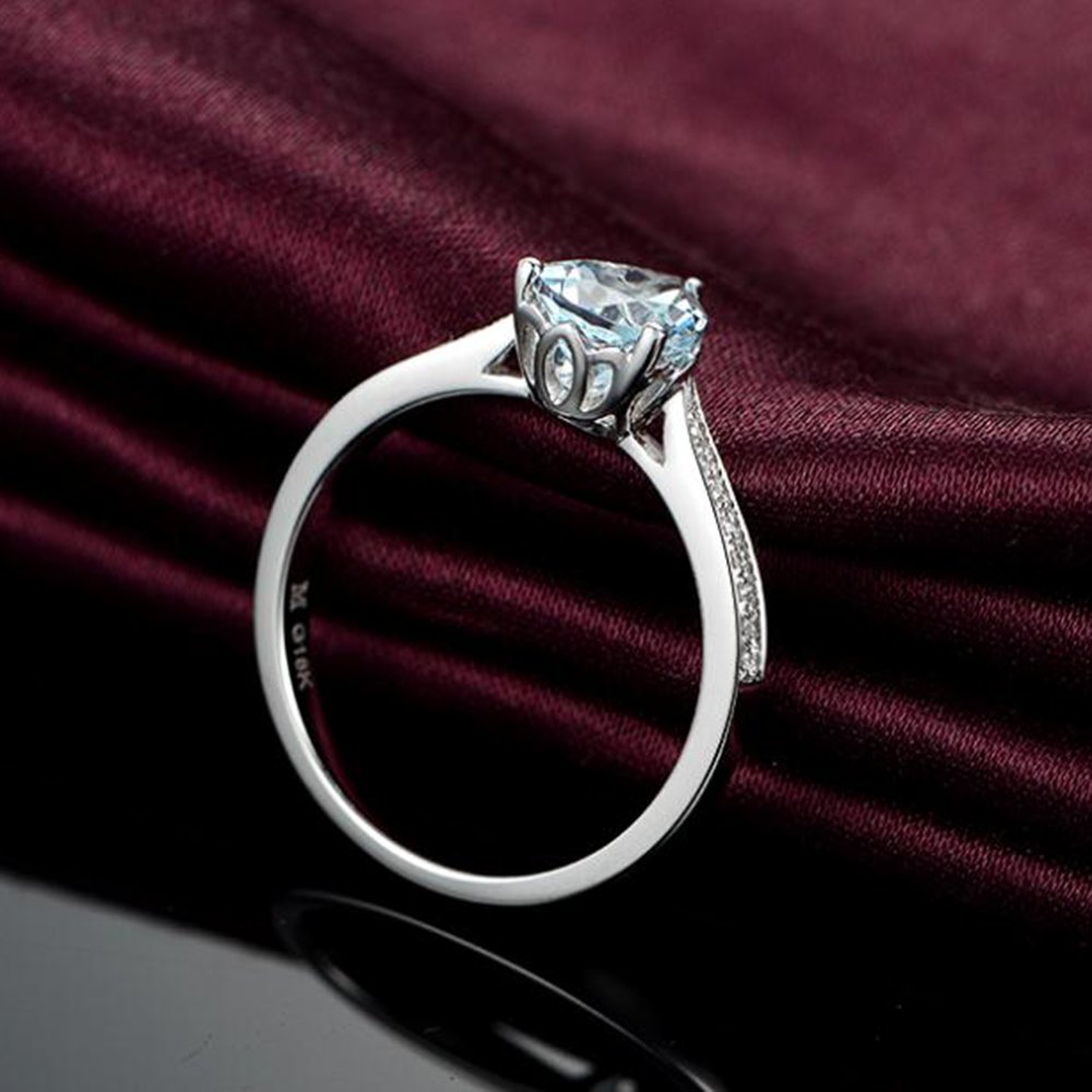 Einzigartig Damen Schmuck Solide 14K (585) Weißgold natürlich Aquamarin Diamant Verlobungsringe Versprechen Hochzeit Ring