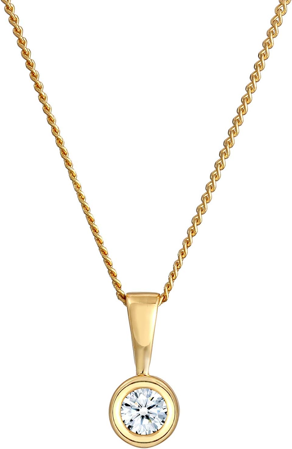 Elli Diamonds Women's Solitaire Necklace Round Circle with Diamond (0.11 ct.) in 585 Yellow Gold