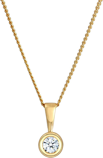 Elli Diamonds Women's Solitaire Necklace Round Circle with Diamond (0.11 ct.) in 585 Yellow Gold