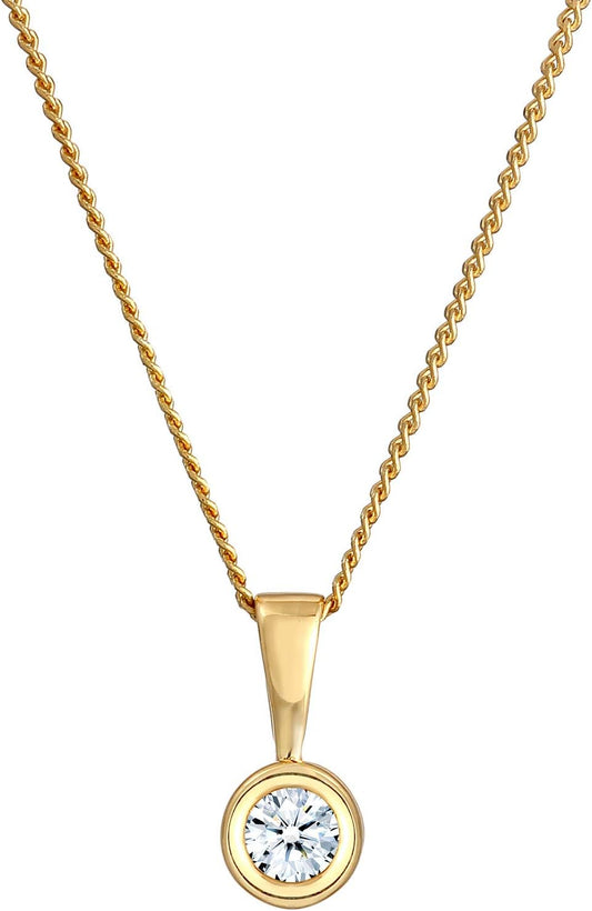 Elli Diamonds Women's Solitaire Necklace Round Circle with Diamond (0.11 ct.) in 585 Yellow Gold