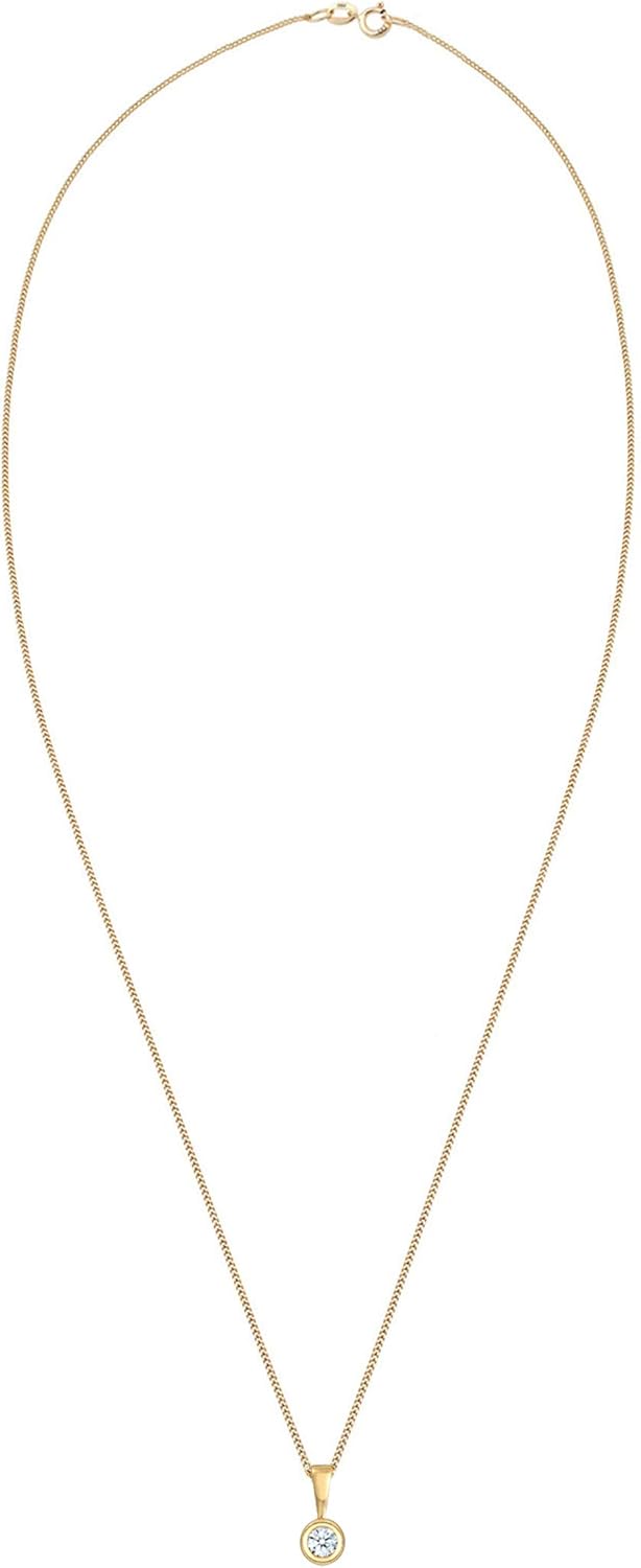 Elli Diamonds Women's Solitaire Necklace Round Circle with Diamond (0.11 ct.) in 585 Yellow Gold