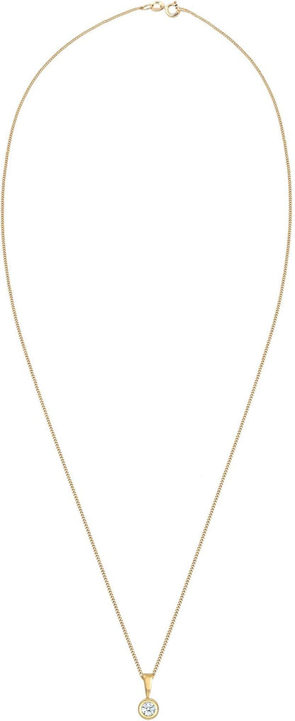 Elli Diamonds Women's Solitaire Necklace Round Circle with Diamond (0.11 ct.) in 585 Yellow Gold