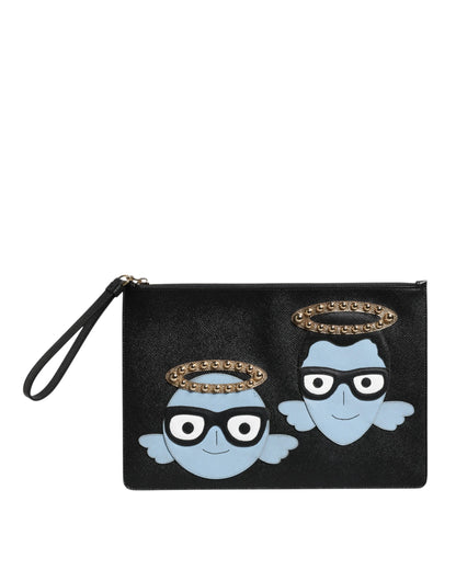 Dolce & Gabbana Schwarzes Leder Zip Pouch Tasche – Exklusive Herrenaccessoires