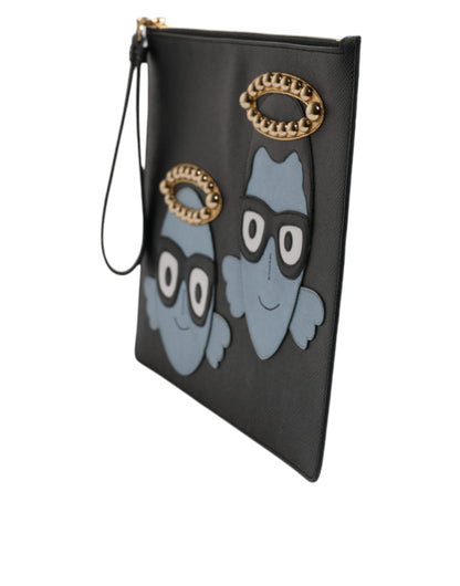 Dolce & Gabbana Schwarzes Leder Zip Pouch Tasche – Exklusive Herrenaccessoires