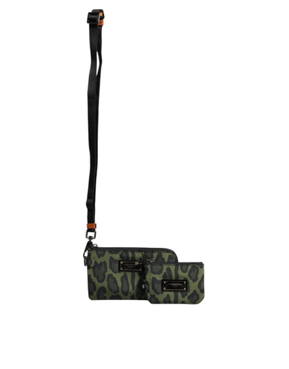 Dolce & Gabbana Grüne Leopardenleder Multifunktions-Kit-Tasche – Exklusive Handtasche für Damen