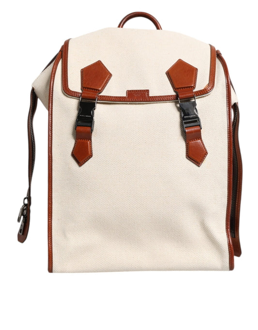 Dolce & Gabbana Beige Braun Segeltuch Leder EDGE Rucksack für Herren – Luxus Reise-Tasche
