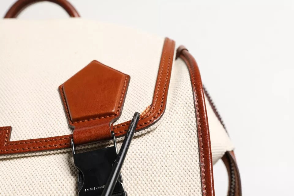 Dolce & Gabbana Beige Braun Segeltuch Leder EDGE Rucksack für Herren – Luxus Reise-Tasche