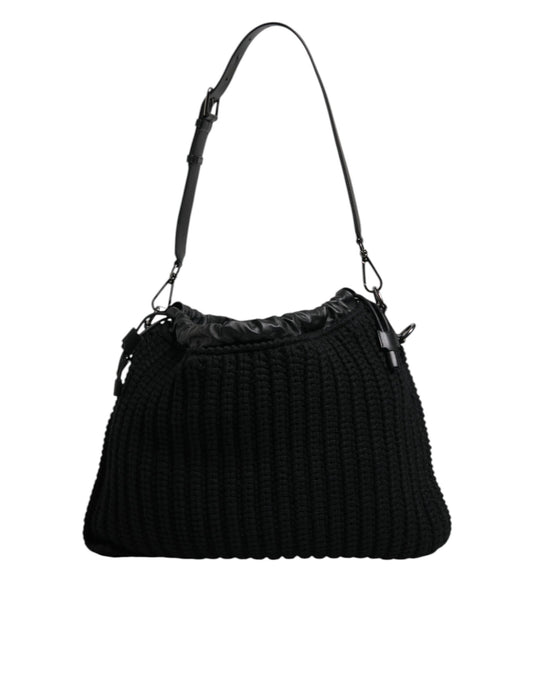 Dolce & Gabbana Schwarze Umhängetasche aus Leder mit Kaschmirstrick - Luxus Damenhandtasche