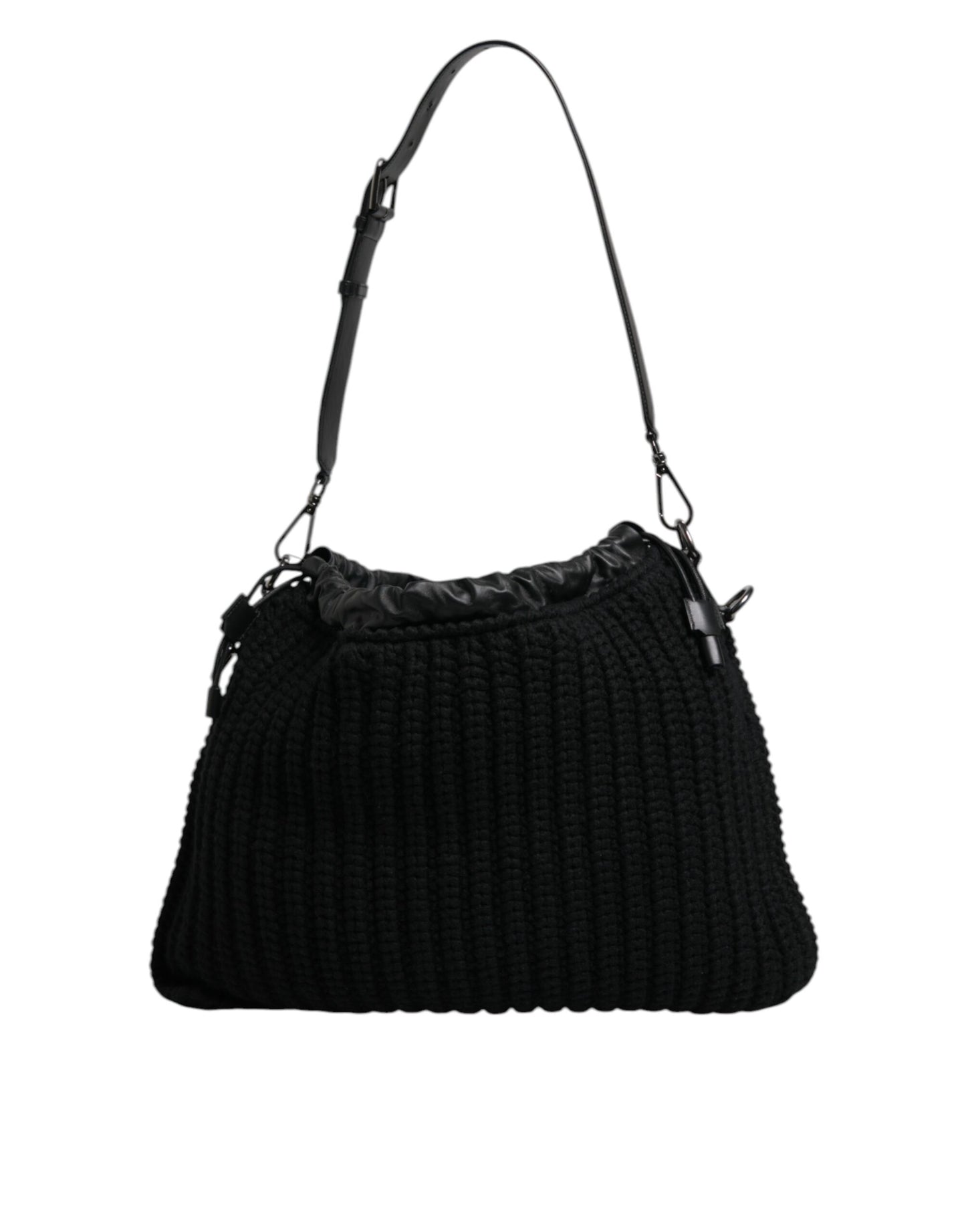 Dolce & Gabbana Schwarze Umhängetasche aus Leder mit Kaschmirstrick - Luxus Damenhandtasche
