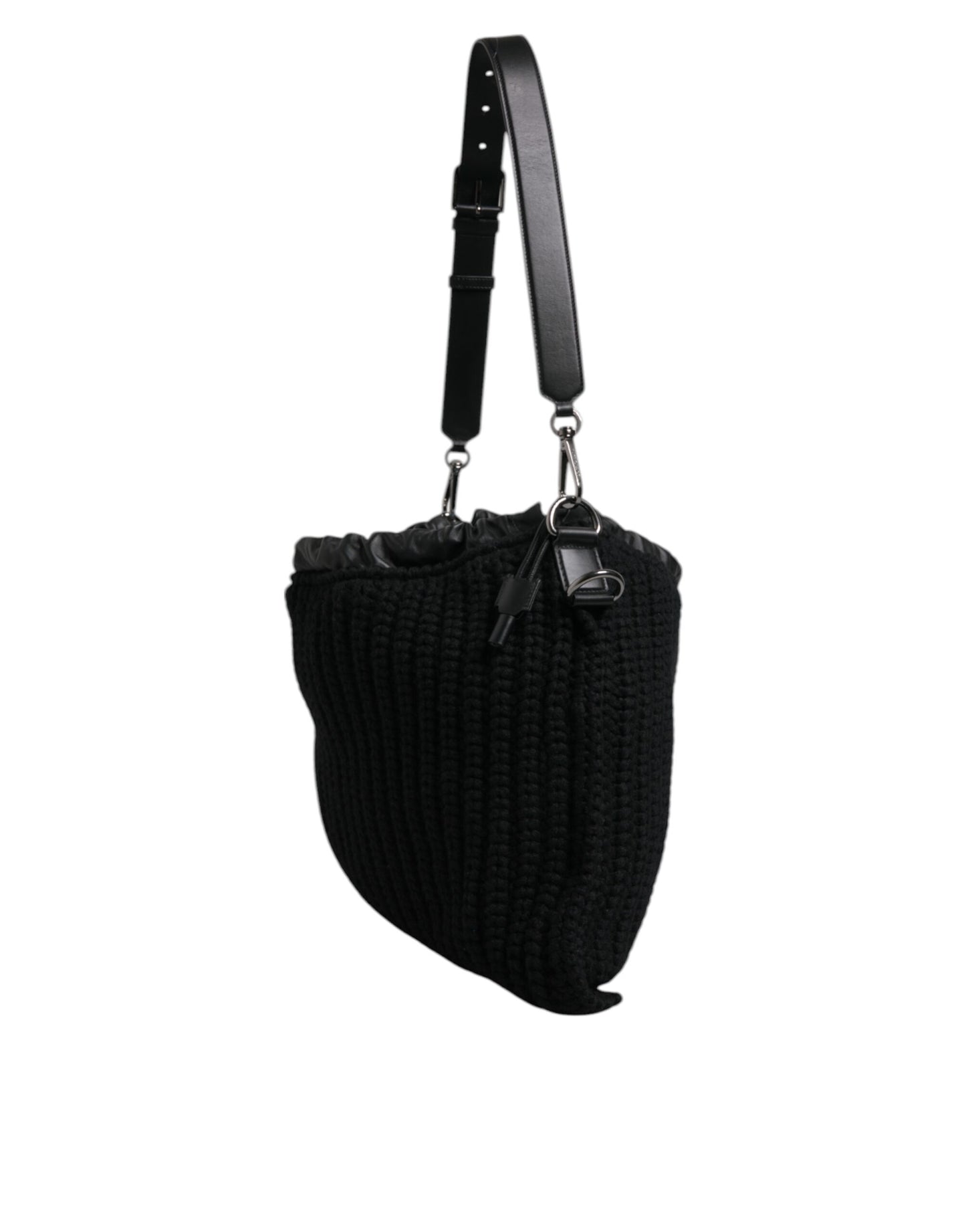 Dolce & Gabbana Schwarze Umhängetasche aus Leder mit Kaschmirstrick - Luxus Damenhandtasche