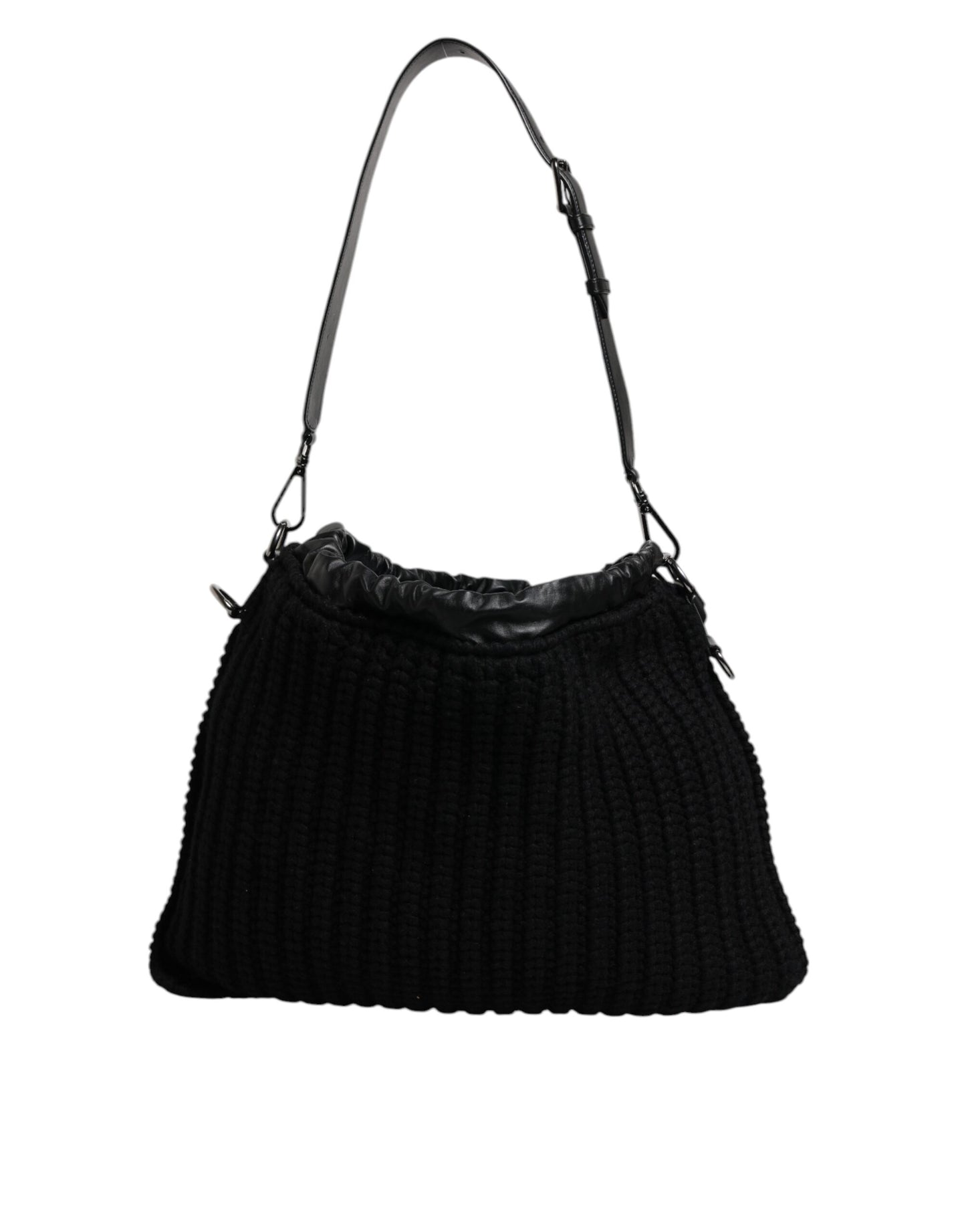 Dolce & Gabbana Schwarze Umhängetasche aus Leder mit Kaschmirstrick - Luxus Damenhandtasche