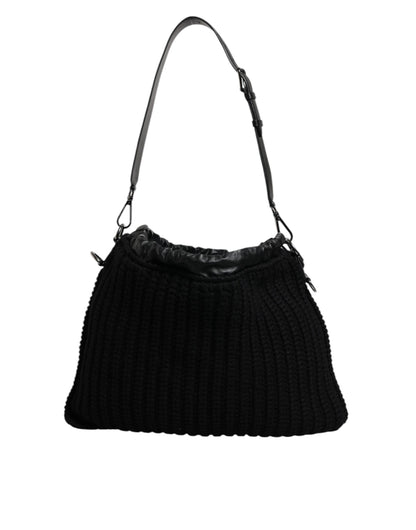 Dolce & Gabbana Schwarze Umhängetasche aus Leder mit Kaschmirstrick - Luxus Damenhandtasche