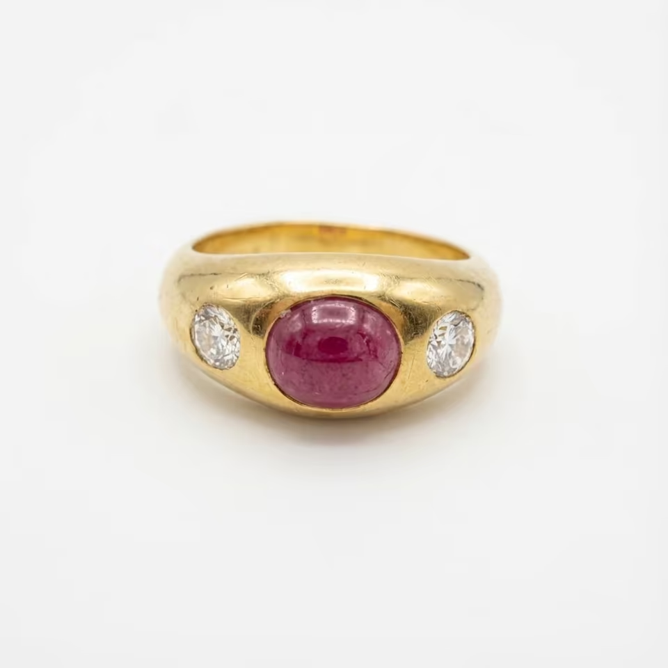 Edler Vintage Gypsy-Ring: 750 Gold, Rubin & Brillanten