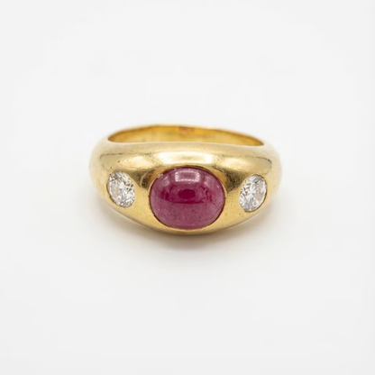 Elegant vintage Gypsy ring: 750 gold, ruby ​​&amp; diamonds