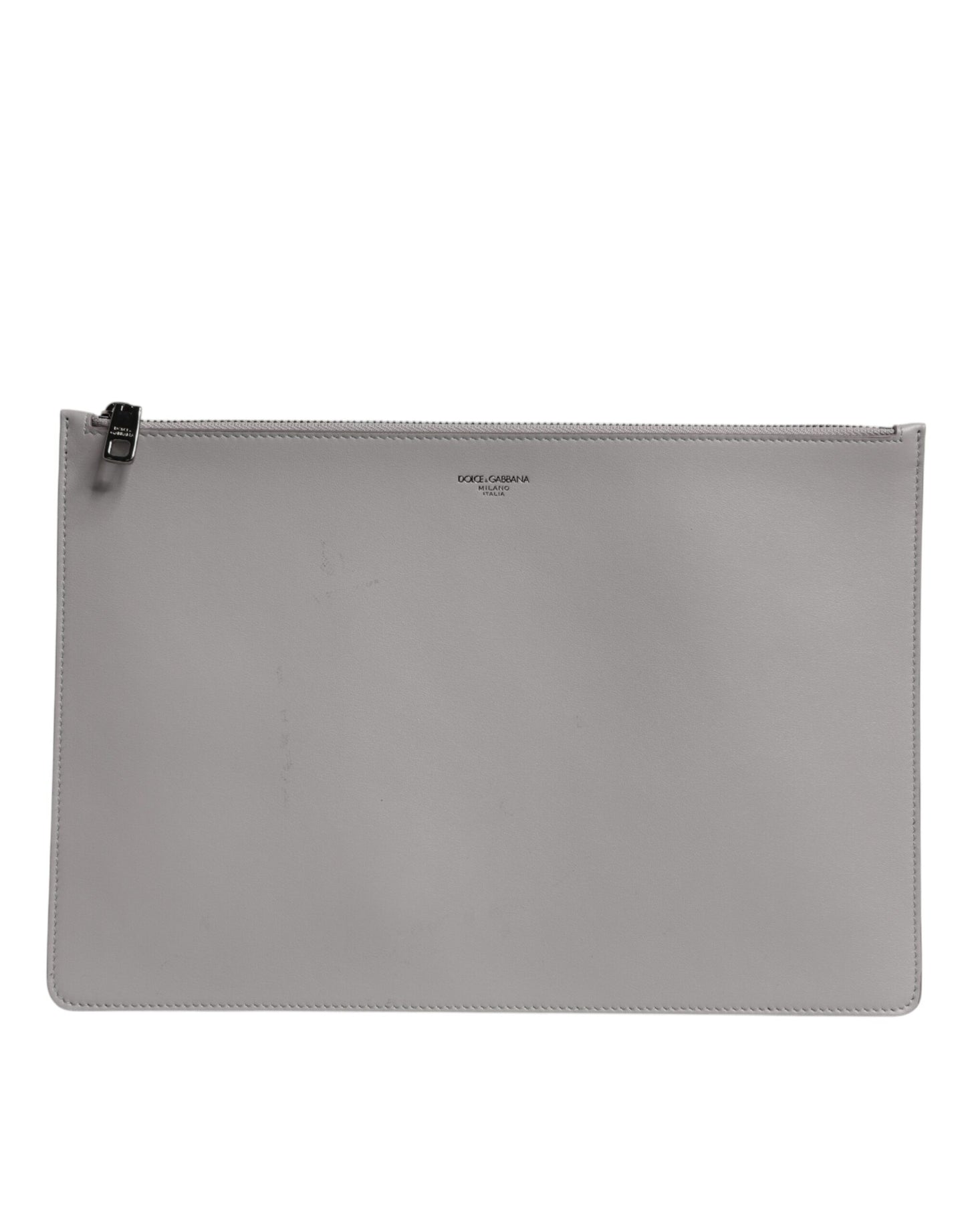 Dolce & Gabbana Graue Solid Leather DG Logo Clutch Pouch Herren Tasche
