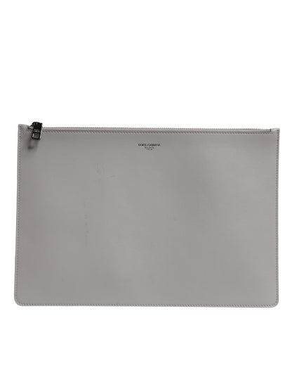 Dolce & Gabbana Graue Solid Leather DG Logo Clutch Pouch Herren Tasche