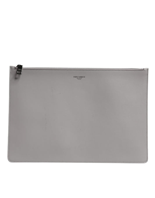 Dolce & Gabbana Graue Solid Leather DG Logo Clutch Pouch Herren Tasche