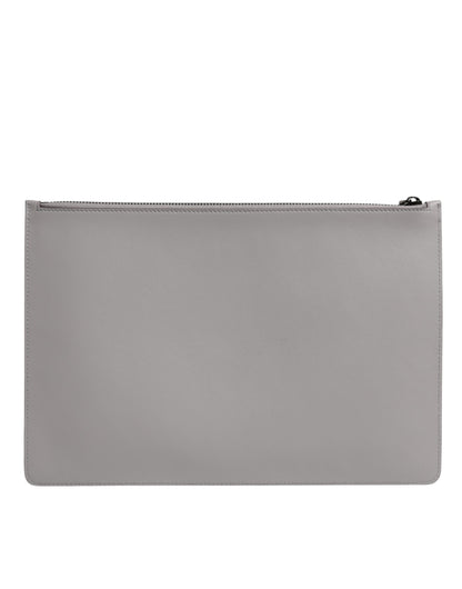 Dolce & Gabbana Graue Solid Leather DG Logo Clutch Pouch Herren Tasche