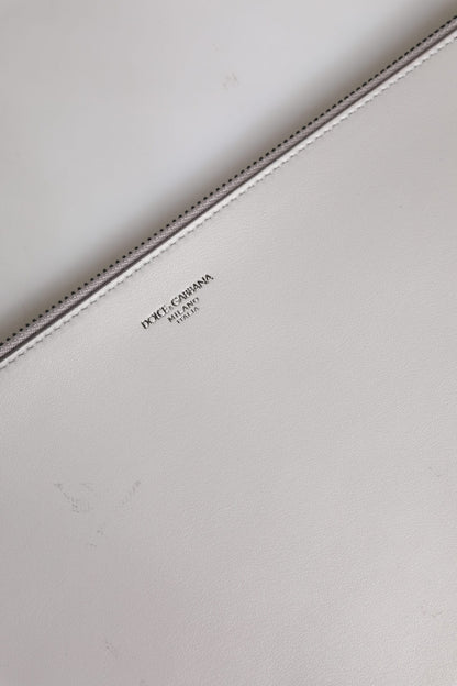 Dolce & Gabbana Graue Solid Leather DG Logo Clutch Pouch Herren Tasche