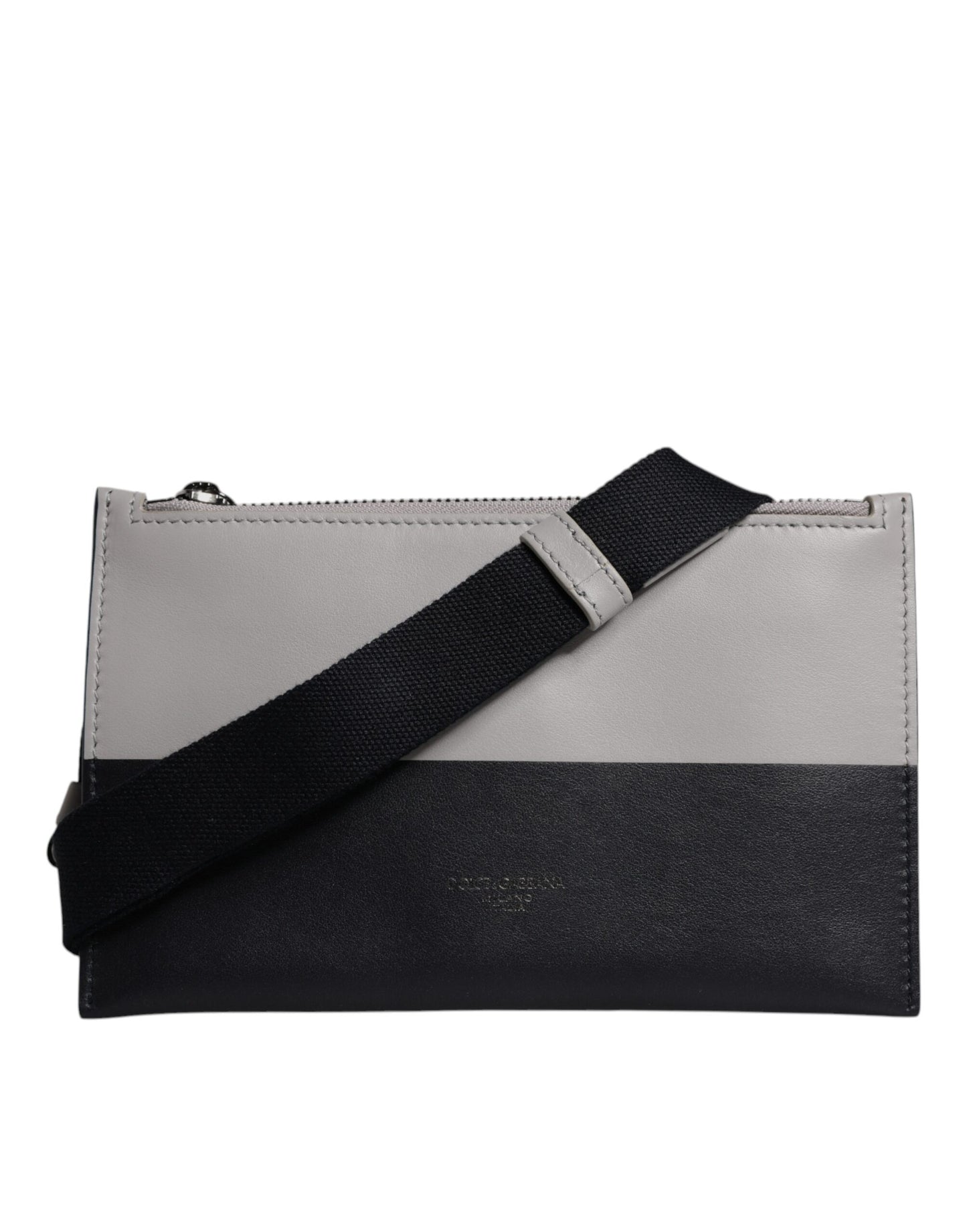 Dolce & Gabbana Schwarz-weißes Leder Crossbody Bag mit Logo-Prägung