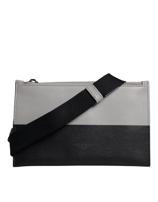 Dolce & Gabbana Schwarz-weißes Leder Crossbody Bag mit Logo-Prägung